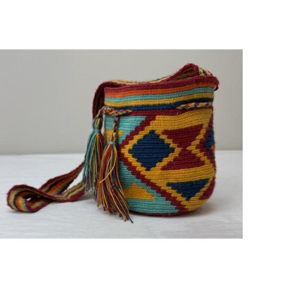 Wayuu Style Handwoven Mochila Shoulder Bag Boho Tribal Geometric Crochet Purse - Picture 1 of 9